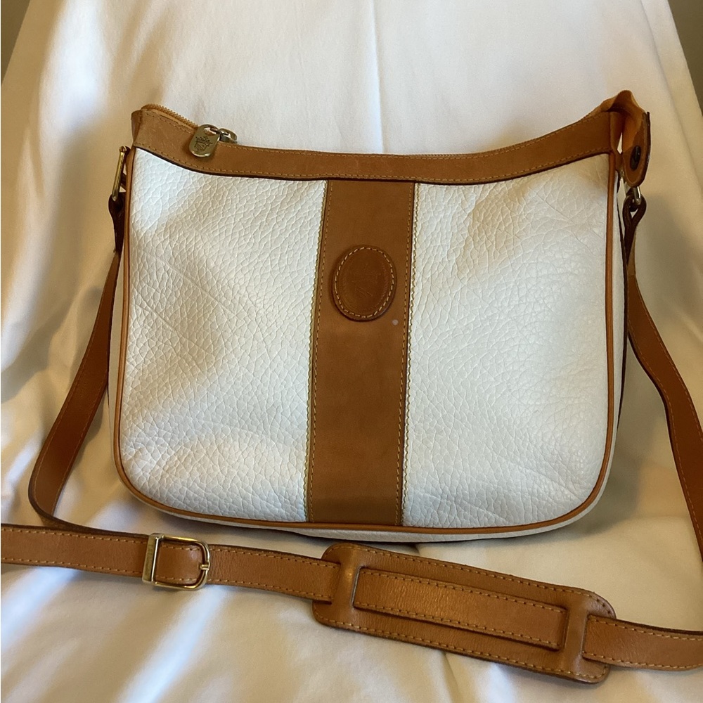 Chic White and Tan Crossbody Bag
